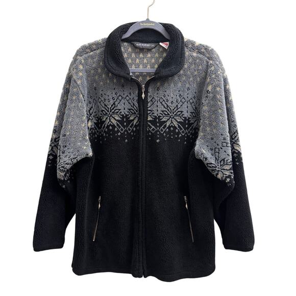 Black Diamond Unisex Medium Fair Isle Fleece Zip Up Black Gray Made In USA - Picture 1 of 5